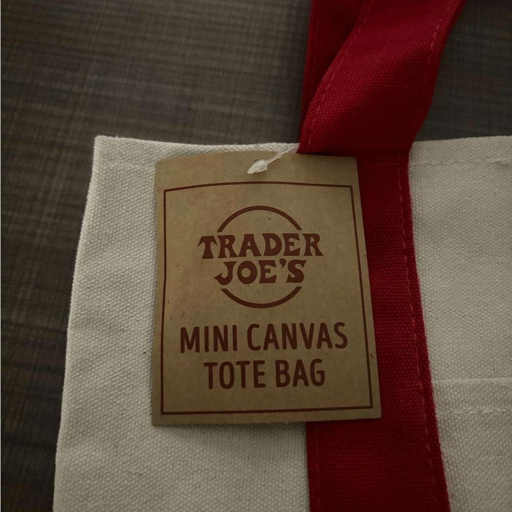 Trader Joe’s mini canvas tote bag, red NWT